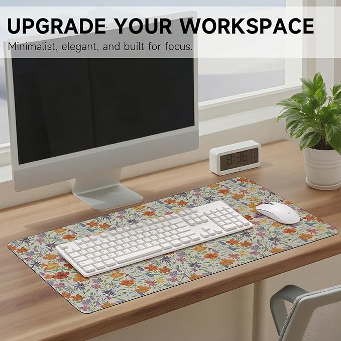 Botanical Floral Desk Pad Blotter,Large Mouse Pad 35 x 17in,PU Leather Desk Mat Writing Pad Protector, Non-Slip Waterprrof,Desktop Decor for Home Office Women Girls (Little Forest)