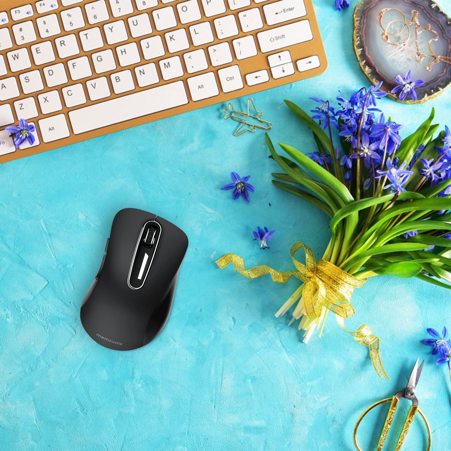 memzuoix 2.4G Wireless Mouse, 1400 DPI Computer Mouse with USB Receiver, Portable Wireless USB Mice Battery Powered Cordless Mice for Laptop, PC, Desktop, 5 Buttons (Black)