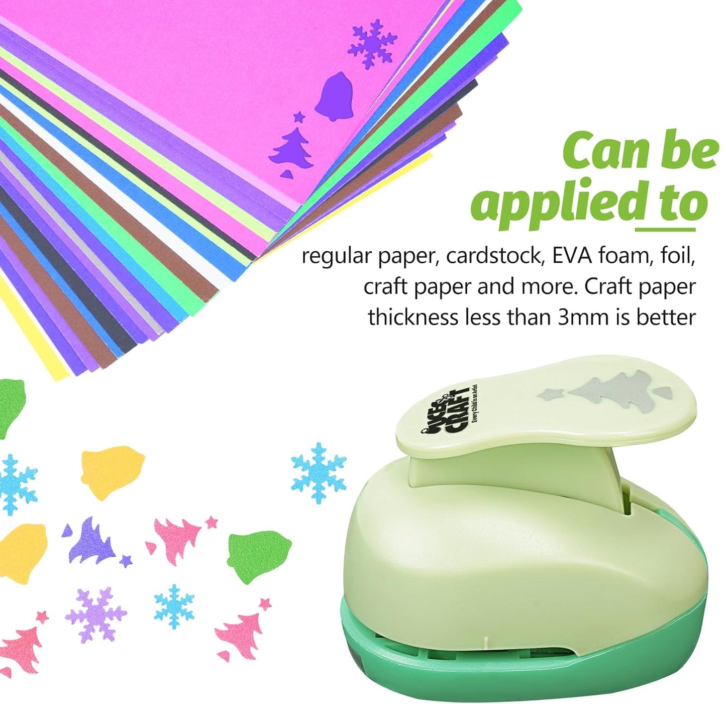 UCEC Hole Punch 1 Inch Craft Christmas Snowflakes Bells Shapes 30 Pieces Hole Puncher for Crafts Set with Craft Paper Cardstock, Mix Shape Designs Hole Puncher for Kids for Crafting Scrapbooking