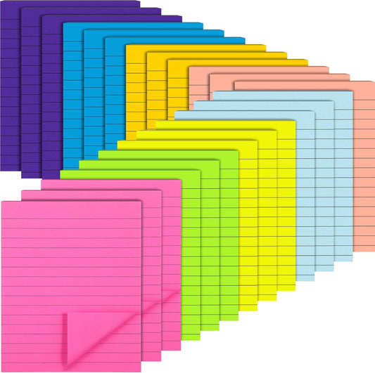24 Pack Lined Sticky Notes 4 x 6 Inch Colorful Sticky Note Pads with Lines Bright Ruled Self Sticky Notes Memo Pad for Office Home Supplies, 50 Sheets per Pad, 1200 Sheets, 8 Colors