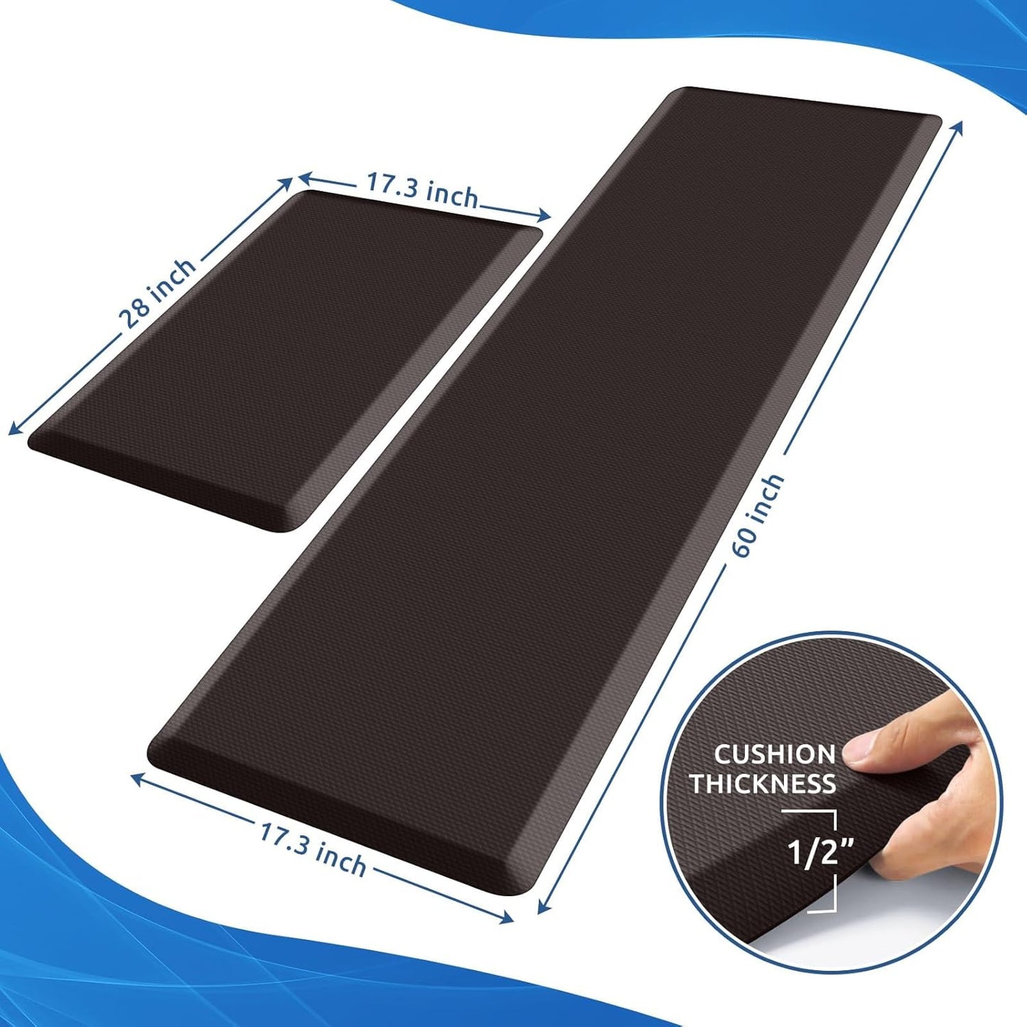 KitchenClouds 2PCS Kitchen Rugs Cushioned Anti-Fatigue Non-Slip Waterproof Kitchen Mat Comfort Foam Standing Mat for Floor Office Sink Laundry (Chocolate)