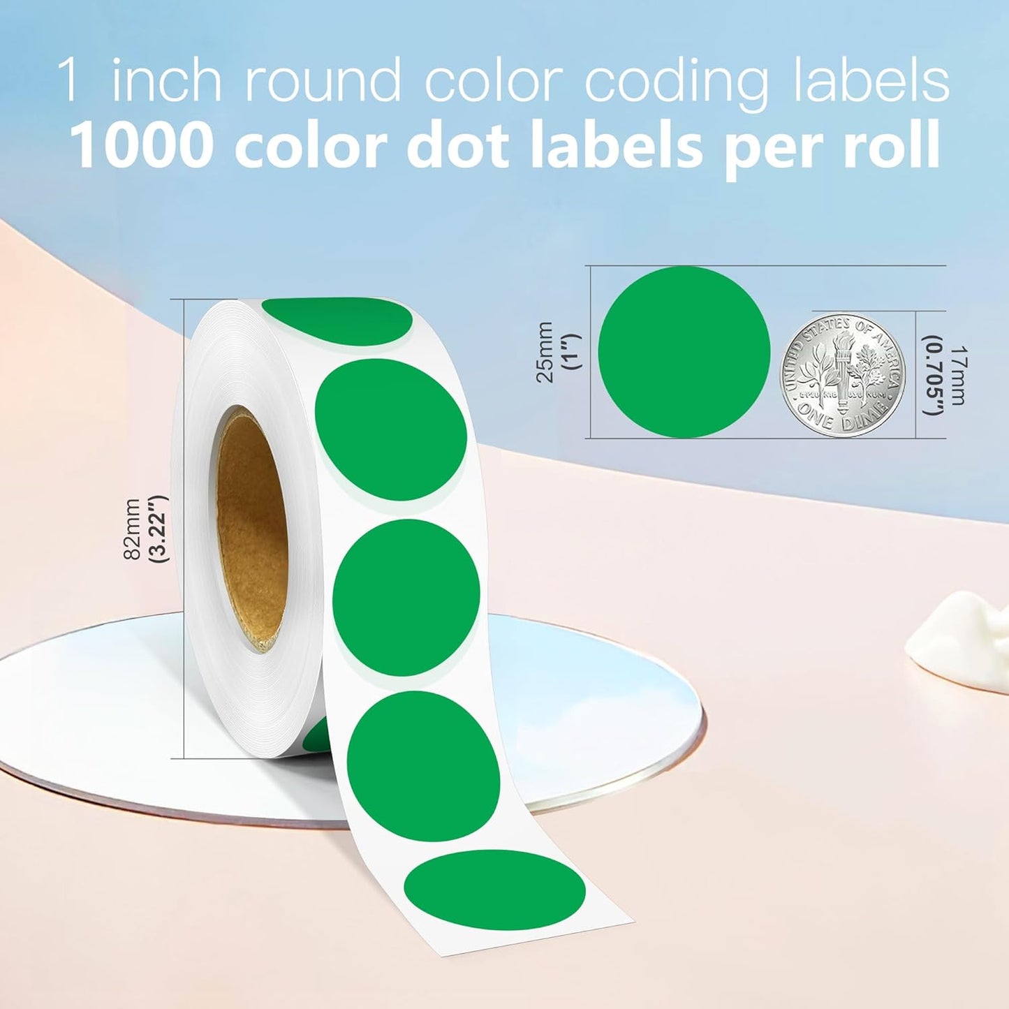 1 Inch Round Color Coding Labels, 1000 Dots Per Roll Green Color Coded Dot Stickers, Round Color Dot Labels for Organizing, Filing, and Storage