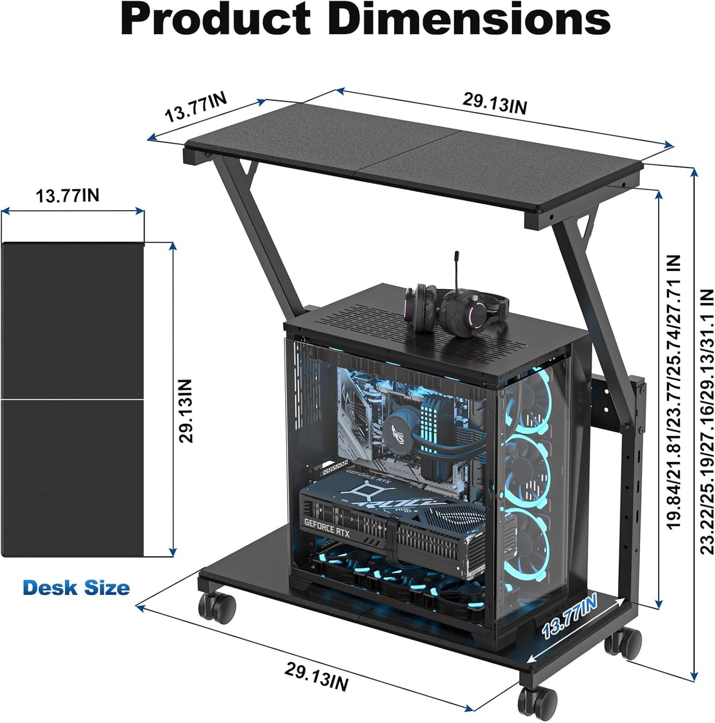 Suptek Computer Tower Stand,Height Adjustable PC Tower Stand/Cart with Wheels, Mobile Rolling CPU Holder, Computer Cart Side Stand for Computer Desk,23.22"-31.10"Hx29.13" Lx13.77" W, Black