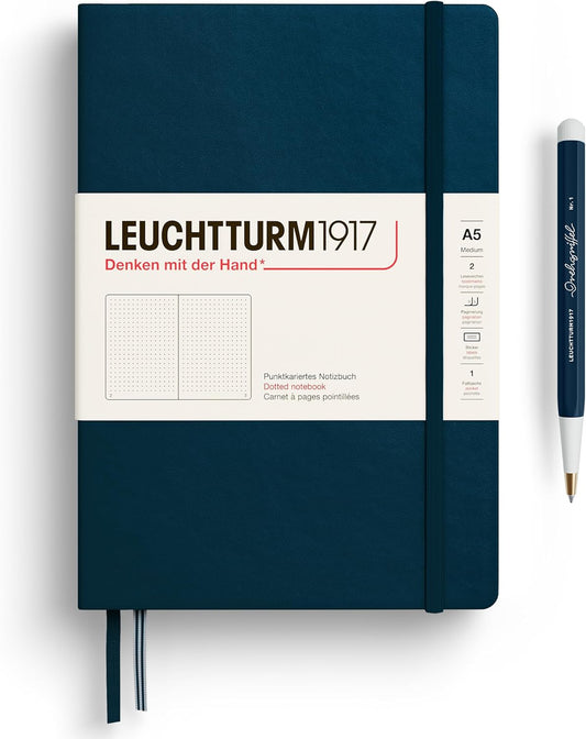 LEUCHTTURM1917 - Notebook Hardcover Medium A5-251 Numbered Pages for Writing and Journaling - Thinking Ahead (Dotted Paper, Deep Sea)