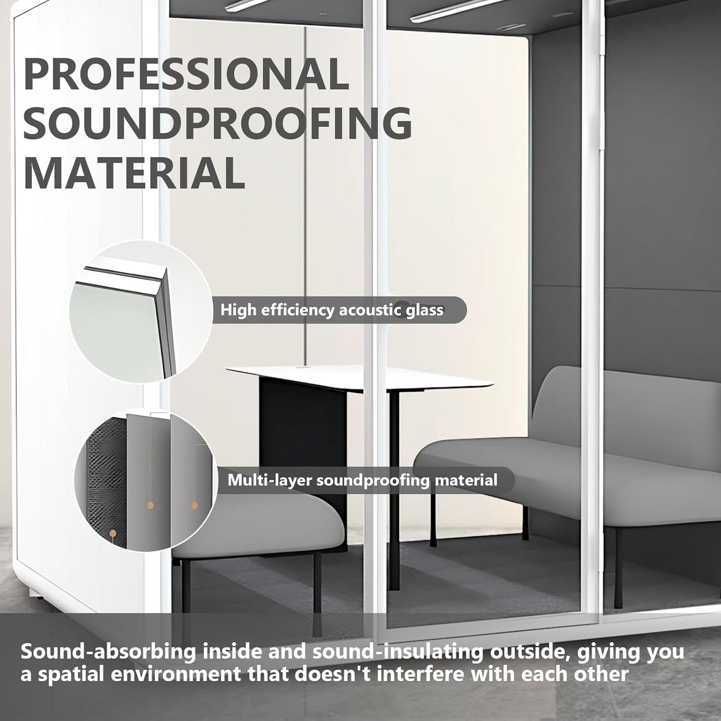 Office Sound Booth with Audio Privacy - Portable Soundproof Booth Includes White Frame with Curved Corners,Soundproof Room with Light,Fans, Magnetic Door Lock for Negotiation Room (70.08IN)