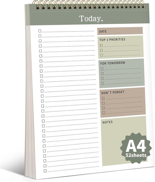 To Do List Notepad, 52 Undated Sheets （8.5"×11"）Duplex-printed Daily Planner For Work Home School Office Desk Accessories Supplies & Goal Setting Tasks -Green
