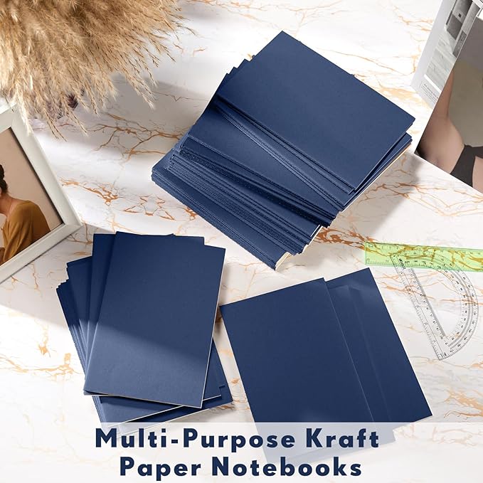 Mimorou 100 Pcs Kraft Notebook Journals 5.5 Inch x 8.3 Inch A5 Softcover Notebooks Bulk for Writing Sketch Office Notepad with 60 Pages 30 Sheets (Navy,Unlined)