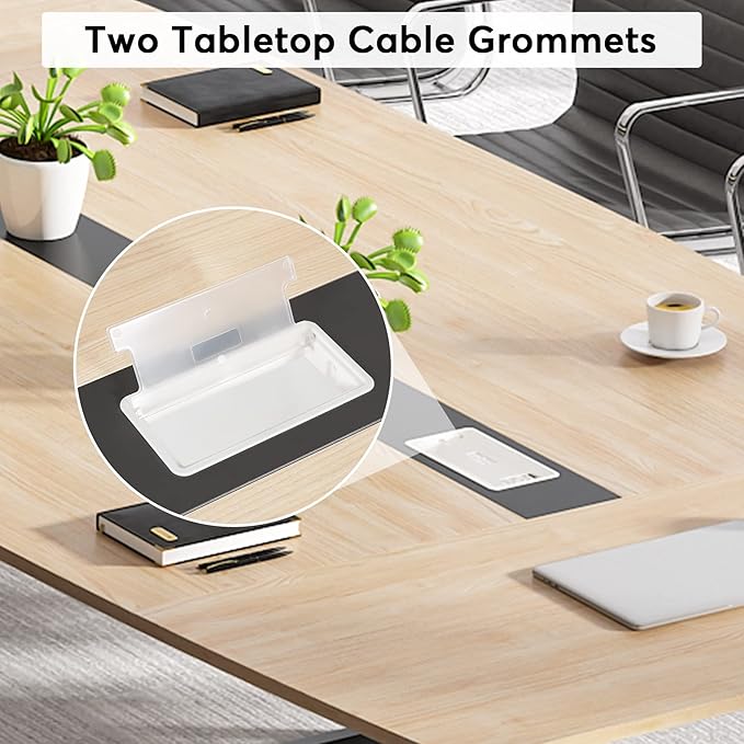 Tribesigns 8FT Conference Table, 94.48L x 47.21W x 29.52H Inches Boat Shaped Meeting Table with Rectangle Grommet, Modern Seminar Boardroom Table for Office Conference Room (Light Wood Grain, 8ft)