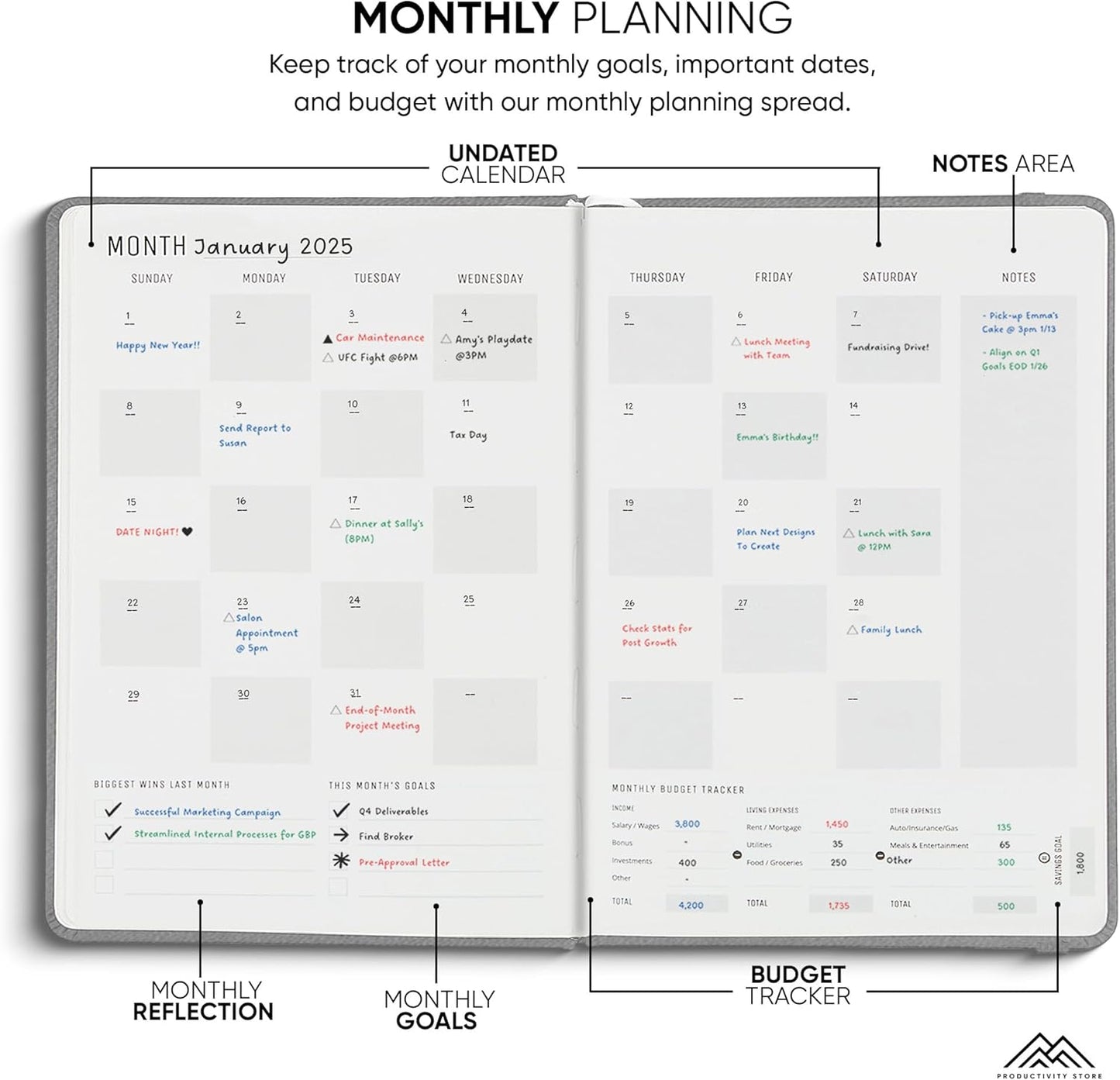 Undated, 2025 Planner, 8.5" x 11" - The #1 Productivity Planner to Achieve Your 2025 Goals - Planner 2025-2026 by PRODUCTIVITY STORE (A4, GREY)