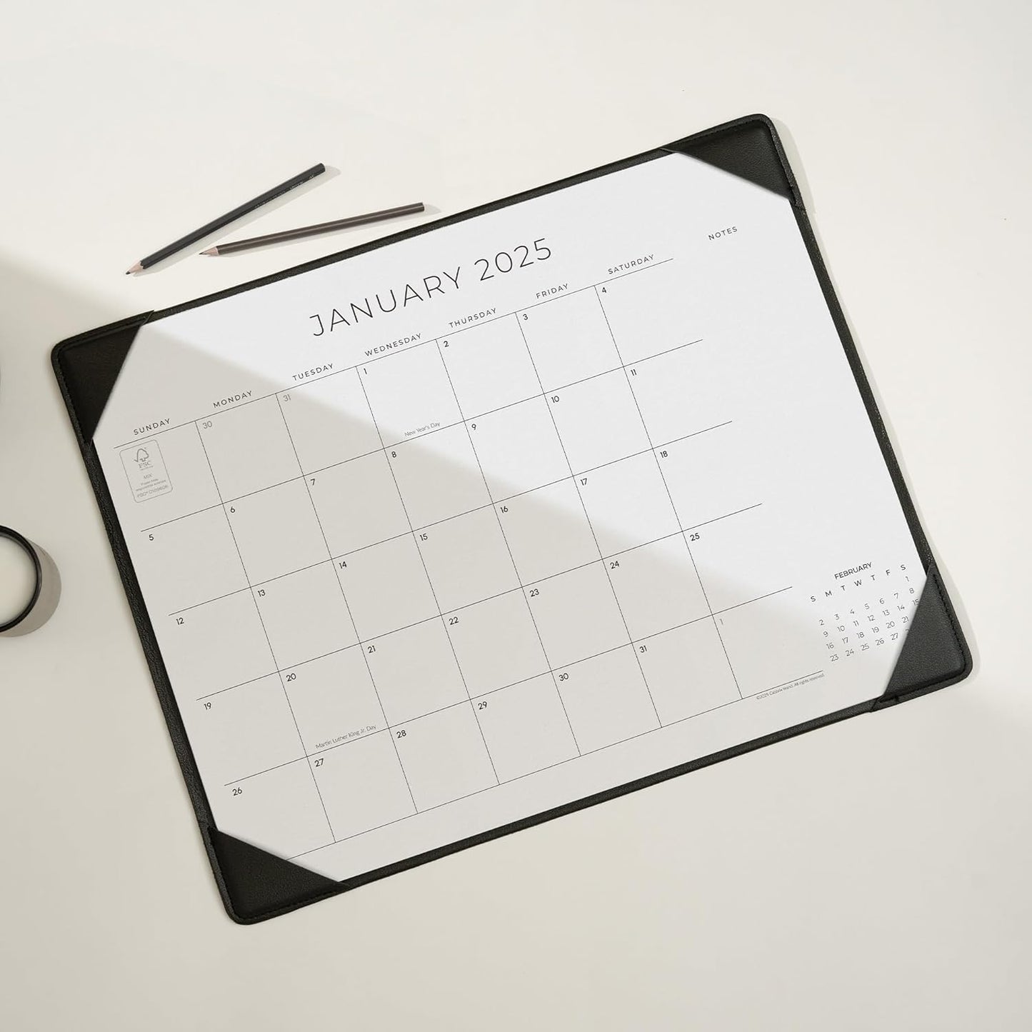 Cabbrix Simplified Desk Calendar 2025-2026 with Desktop Mat, Desk Pad Calendar Large 21" x 16-1/2" Covering July 2025 to June 2026, Monthly Desktop Calendar for Home School and Office (Black)