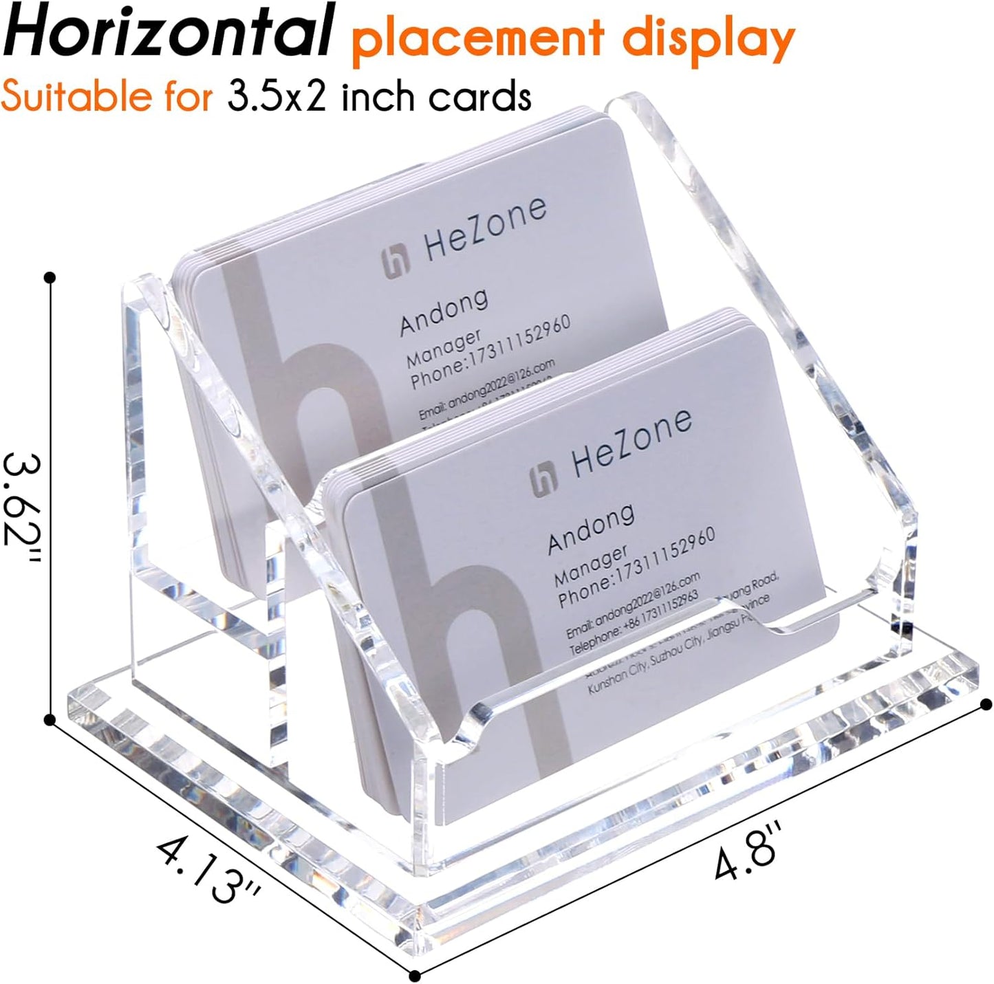 Acrylic Business Card Holder For Desk Clear Business Card Display Stand 2 Tier 2 Slots Business Cards Holders for Men And Woman, Organize 100 Cards-1 Pack (2 Solt-H)