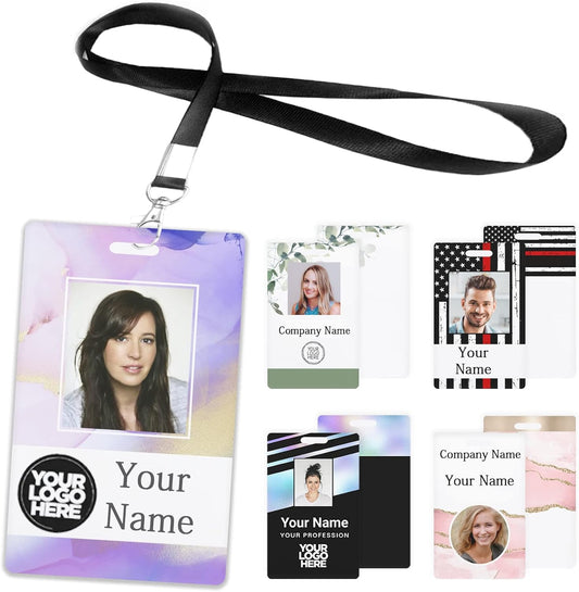 Custom Id Badge, Personalized Employee Photo Identification Card with Lanyard, Durable ID Card for Office Worker Doctor Nurse Student-Vertical-Template13