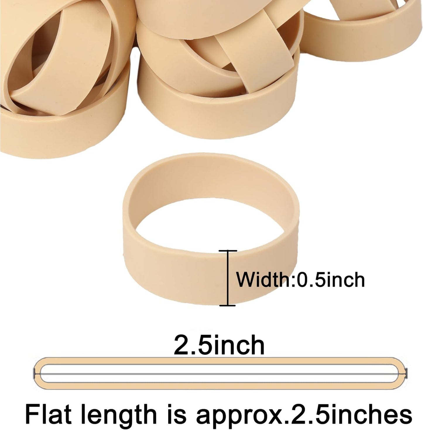 AMUU Rubber Bands Size #82, 60pcs Tactical Rubber Bands Beige Wide Elastic Bands for Office Supply Survival Camping Biking Fishing (2 1/2" x 1/2")