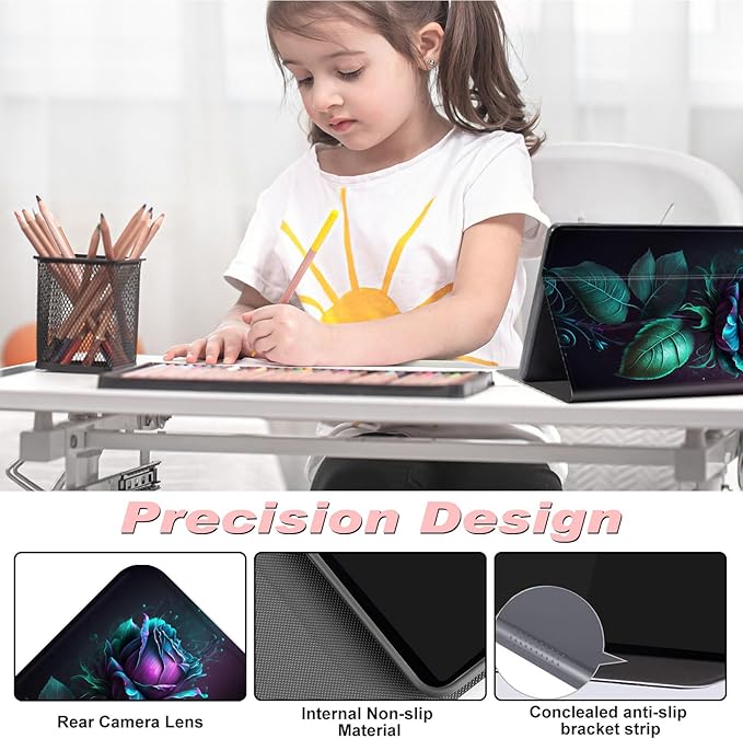 for All-New Kindle Fire 7 Tablet Case (12th Gen, 2022 Release),Slim Lightweight Smart Shell Stand Cover with Auto Wake/Sleep for Amazon Fire 7 Kids Tablet,Blue Rose Flower