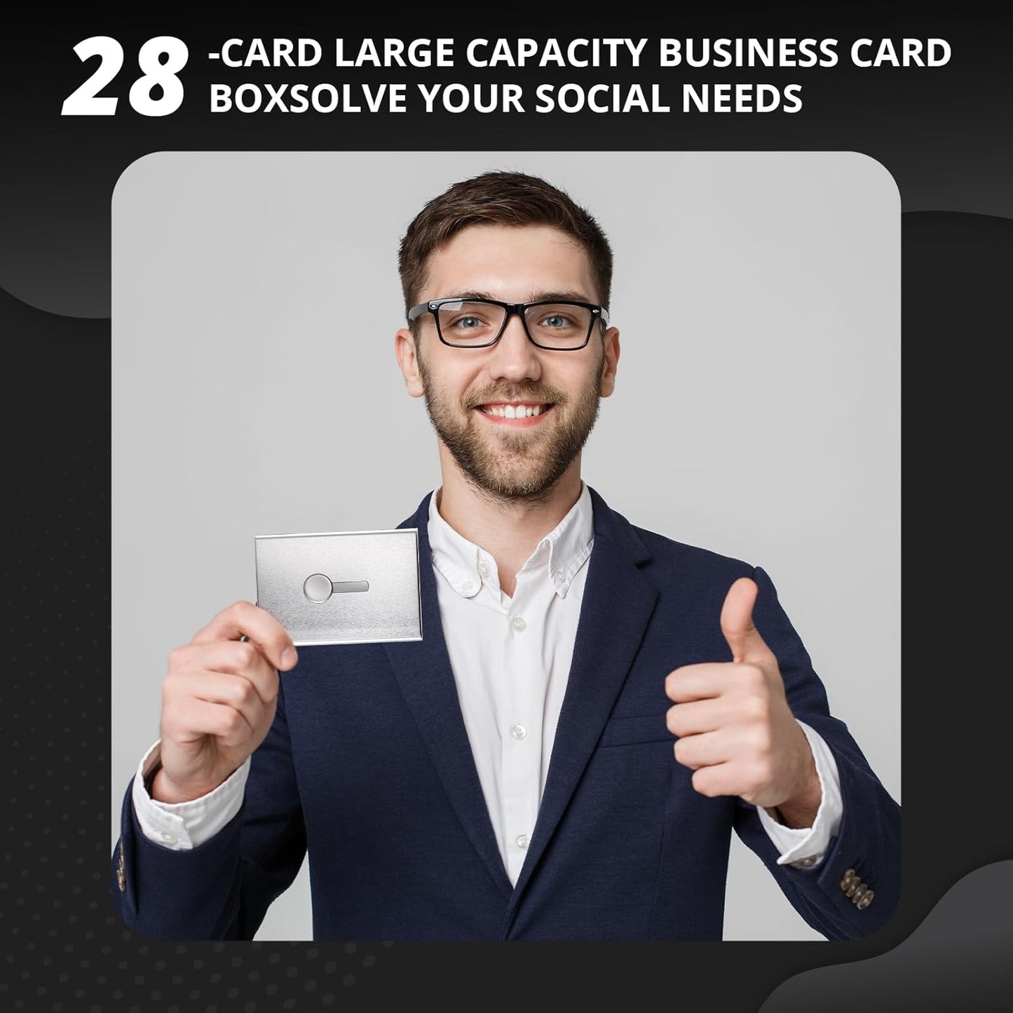 Zonon Large Thumb Drive Business Card Holder Fit 28 Name Credit Aluminum Alloy Slide out Name Card Case Portable Business Holder Wallet Pocket for Men Women (Silver)