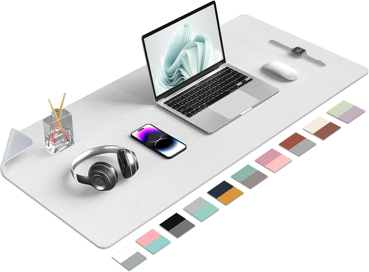 Aothia Double-Sided PU Leather Desk Pad - Non-Slip Large Mouse Pad & Desk Mat for Office, Home - Waterproof, Easy to Clean, Durable Dual-Sided Surface (36" x 17", White)