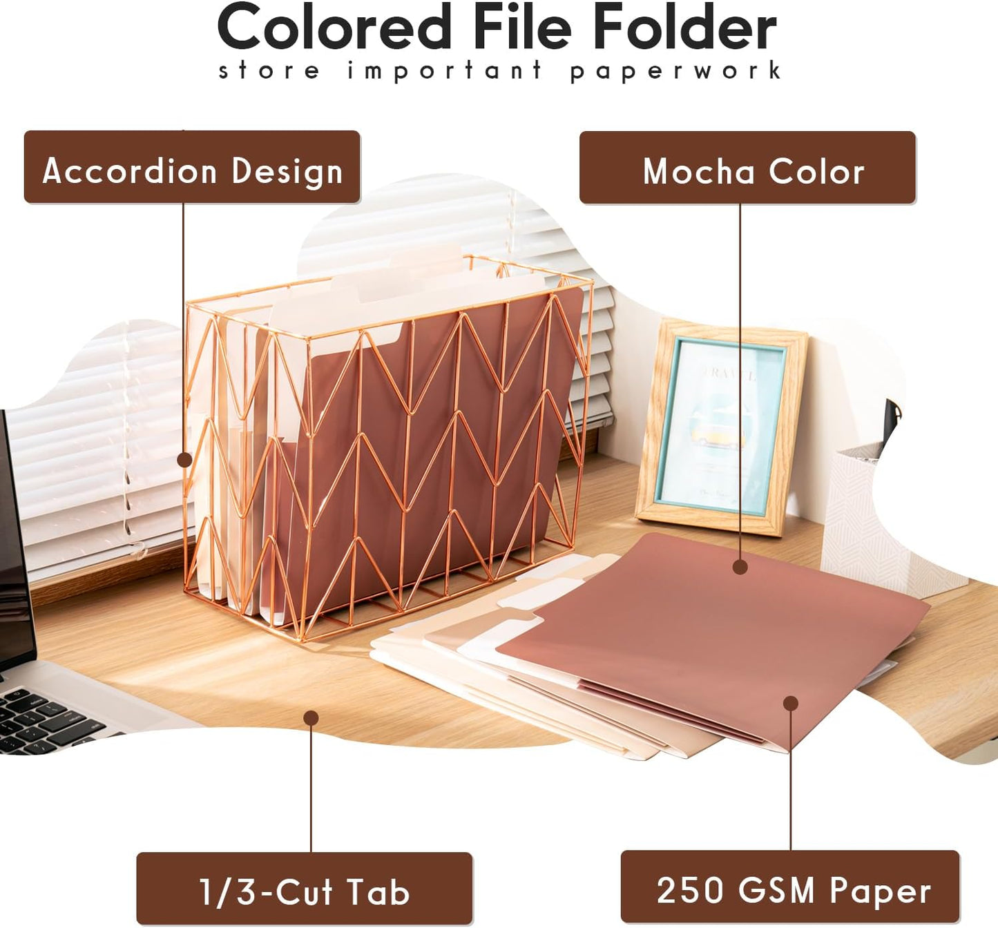 Y YOMA 6 Pack Extra Capacity File Folders Letter Size Accordion Decorative File Folder Cute Pretty Colored Filing Folder File Organizers for Office School Home Desktop with 1/3-Cut Tab, Mocha Color