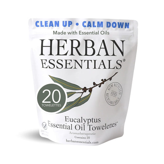 Herban Essentials - Eucalyptus Wipes & Towelettes - Essential Oil Wipes for Hands & Body - Travel Size Essentials and Toiletries - Natural, Individually Wrapped, Disposable & Moist Refresh (20 count)