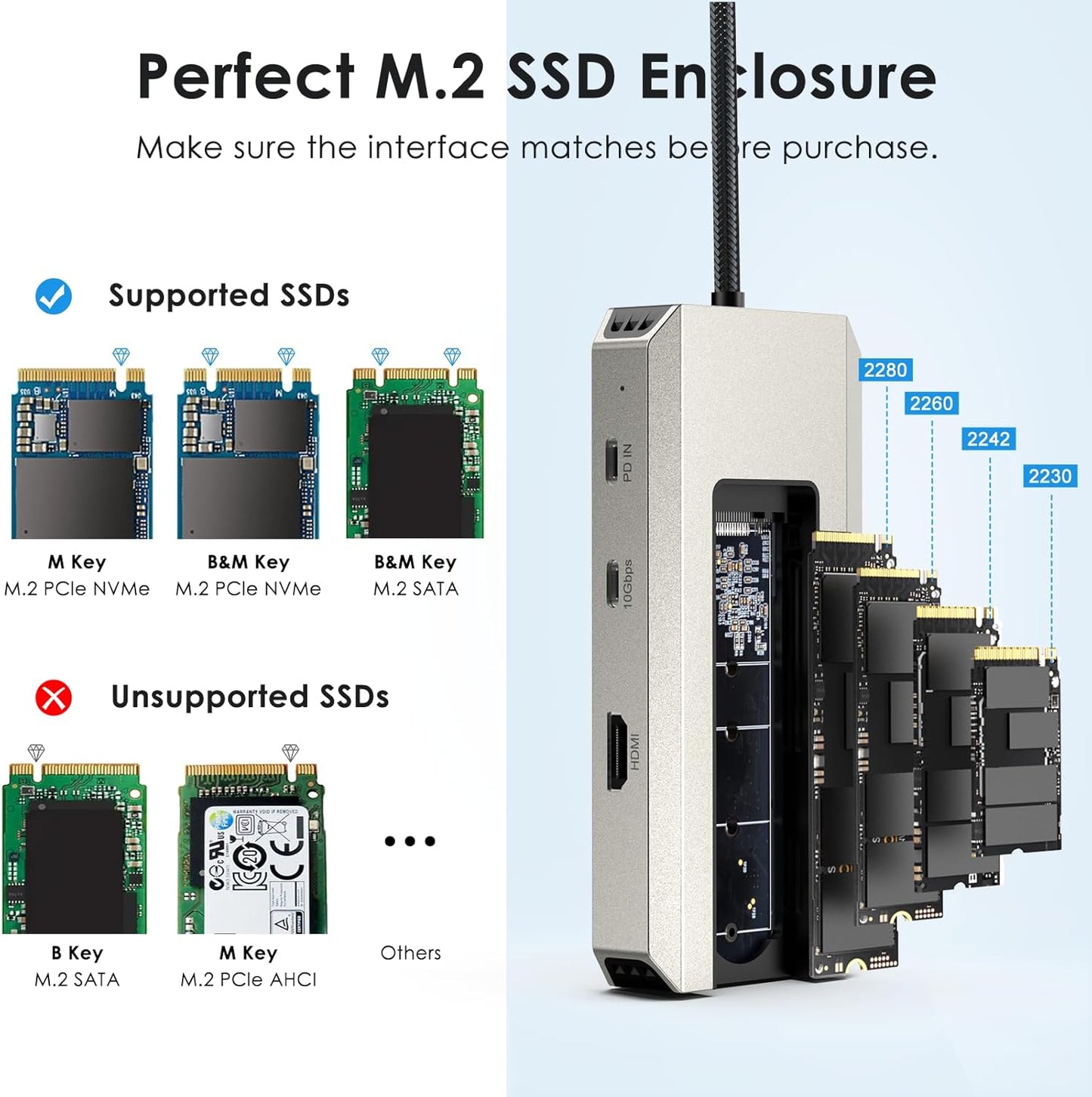 WAVLINK USB-C Hub, 10Gbps USB-C Hub with M.2 PCIe/SATA SSD Port, HDMI, 100W PD, USB-A&C 3.2/2.0, SD&TF Compatible with MacBook/Chromebook/Dell/HP/Lenovo