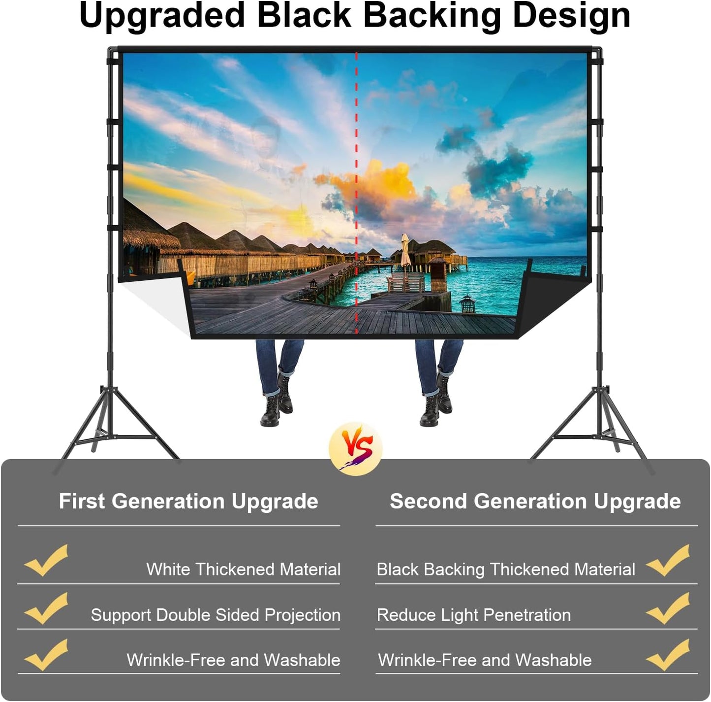 Outdoor Projector Screen with Stand, TOWOND 120 inch Portable Projector Screen Black Backing, Indoor Projection Screen 16:9 4K HD Wrinkle-Free Movie Screen with Carry Bag for Backyard Movie Night