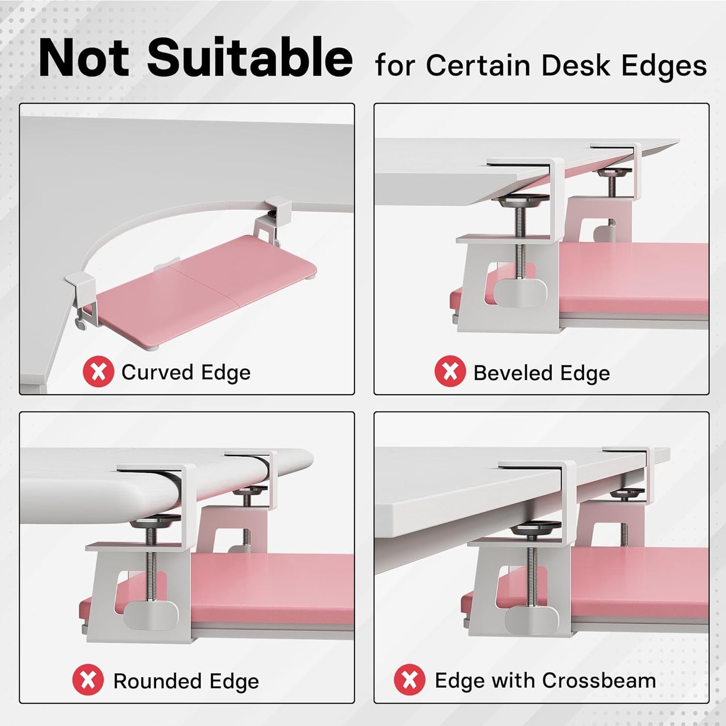 BONTEC KMT01 Under Desk Keyboard Tray, Pull-Out Keyboard & Mouse Platform with C-Clamp, 25.6 x 11.8 in Space-Saving Ergonomic Slide-Out Drawer, Pink