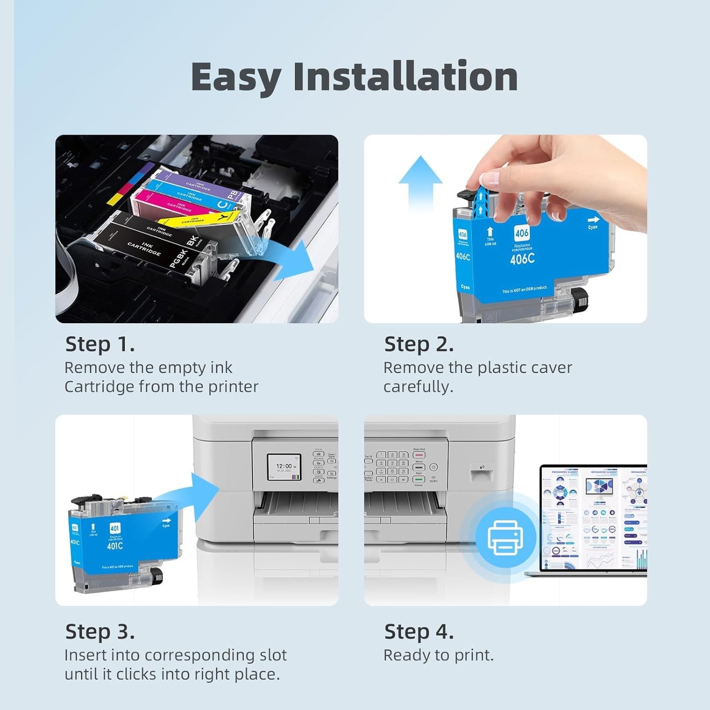 LC406 Ink Cartridges Compatible for Brother LC406 LC406XL LC 406 XL Work for Brother MFC-J4335DW MFC-J5855DW MFC-J4535DW MFC-J6555DW MFC-J6955DW Printer (4 Pack, Black, Cyan, Magenta, Yellow)