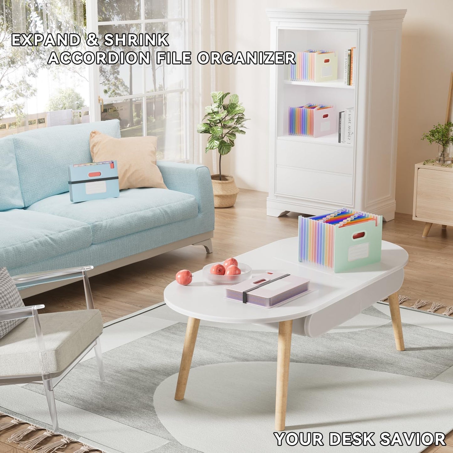 ThinkTex Accordion File Organizer, 12 - Pocket Expanding File Folders Upright & Open Top,for Paper Receipts, Bills&Taxes Organizer, Letter/A4 Size for School, Office, Home with tab- Beige Color