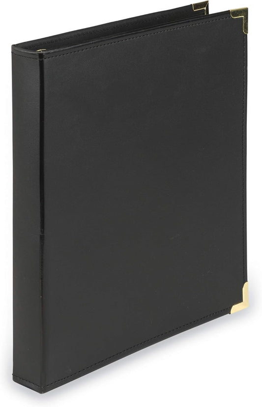 Samsill Leather Binder, Classic Collection, 3 Ring, Executive Presentation Portfolio, 1 Inch (Holds 200 Sheets), Brass Round Ring, Black