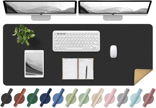 BLESWIN Large Desk Pad, 47.2'' x 23.6'', Office Desk Mat, Computer Mat for Desk, Leather Desk Pad Protector, Sewing Desk Blotter, Desktop Writing Pad for Office/Home/Decor Black