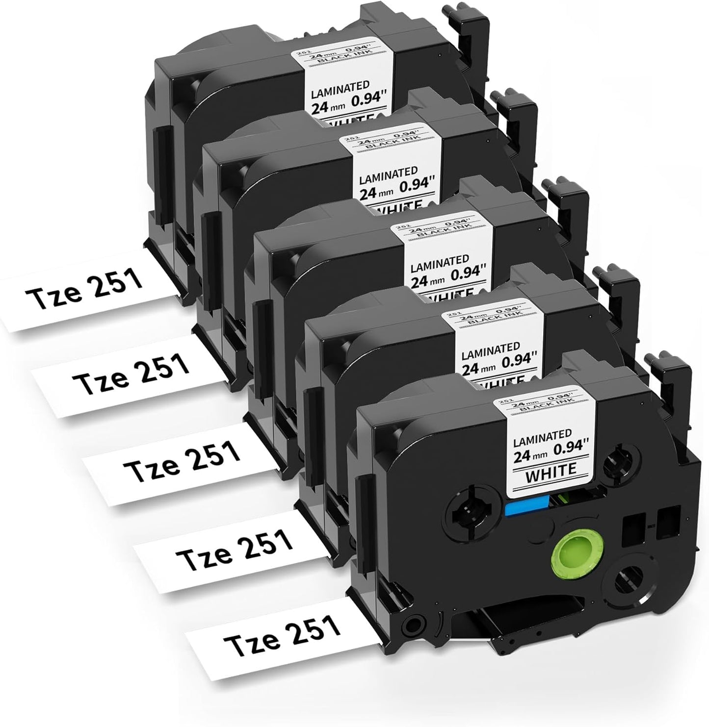 TZe-251 24mm .94 Laminated White Tape Compatible for Brother PT-P610BT Label Maker, TZe251 TZ-251 24mm 1 Inch for Brother P-Touch PTD600 PT-D710BT PT-P750W PT-P700 PT-E560 Label Maker,5-Pack