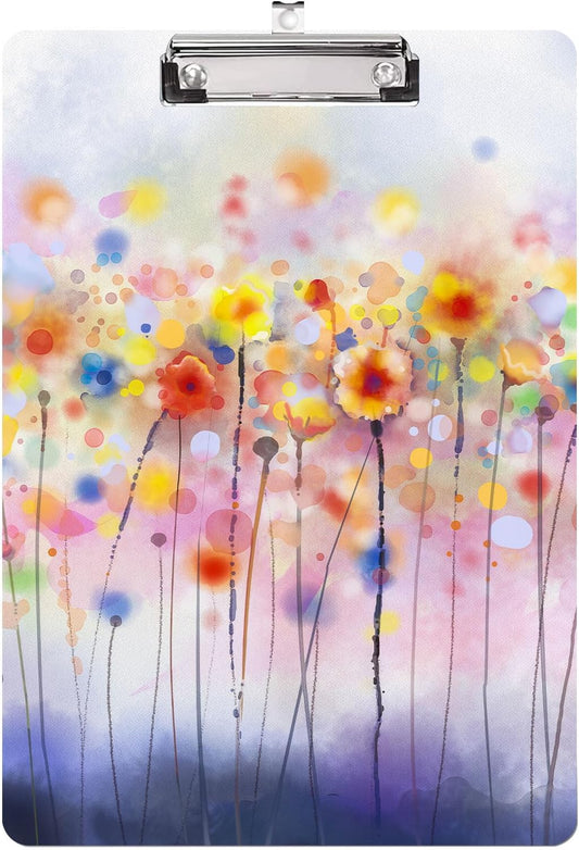 Watercolor Floral Clipboard,Decorative Acrylic Clipboard with Low Profile Metal Clip for Office,School,Teachers,Students Standard Letter Size 9x12.5