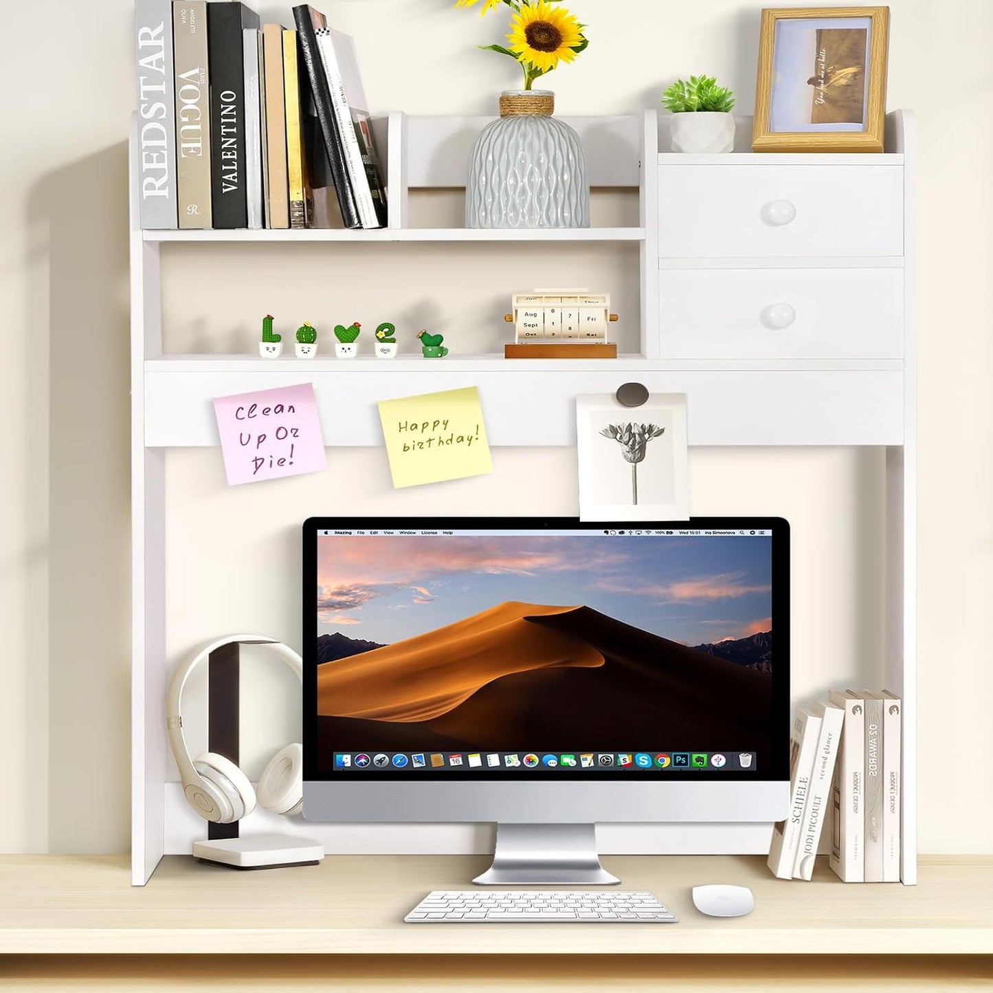 YGYQZ Wood Desk Shelf Organizer, Desk Hutch Top Only, Book Shelf for Comuputer Display Rack Storage Stand for Office, Home, Dorm