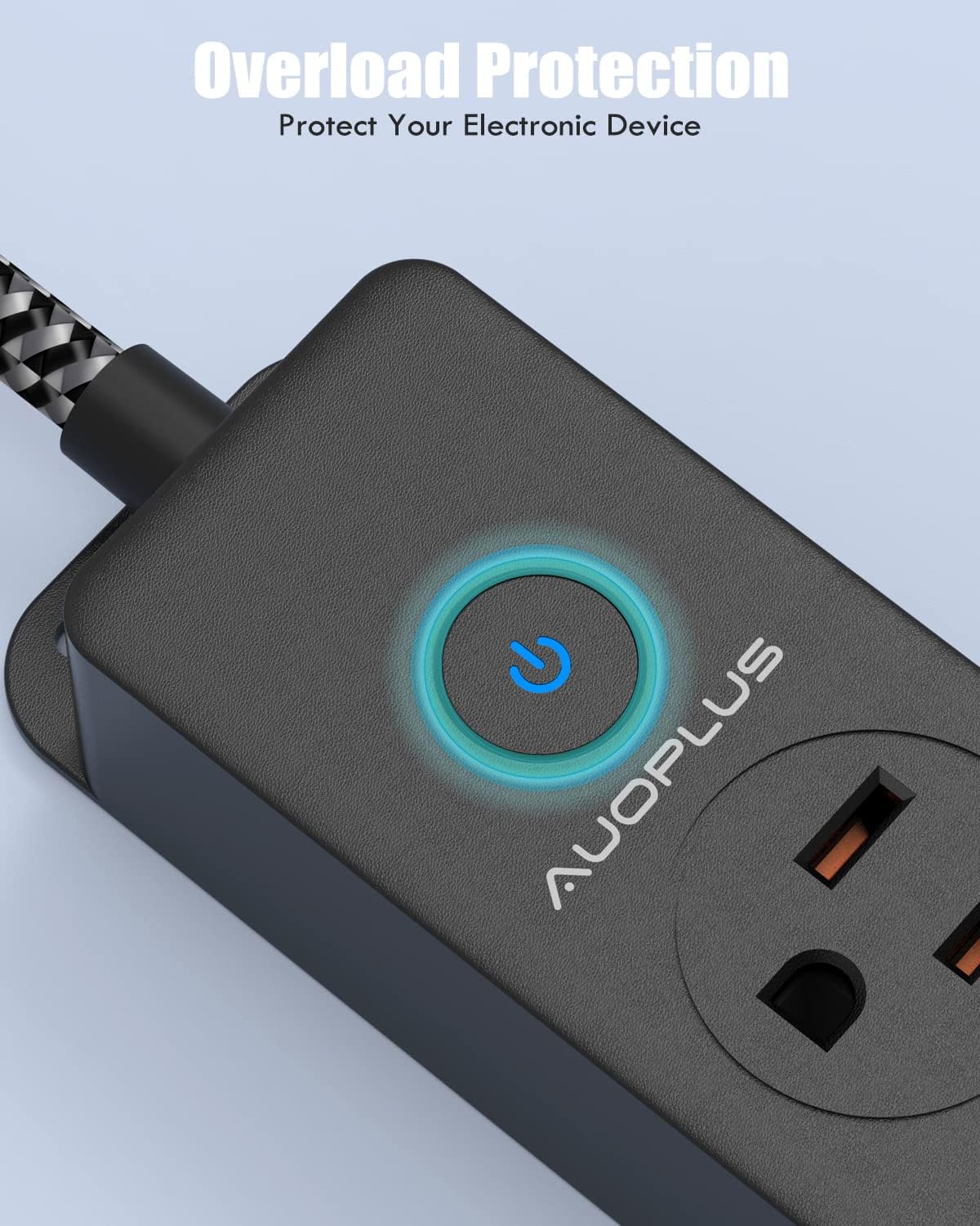 Surge Protector Power Strip with USB C Ports, 10FT Braided Extension Cord, 5 Outlets and 3 USB Ports(1 USB C), AUOPLUS Mountable Power Strips Flat Plug with Overload Protection