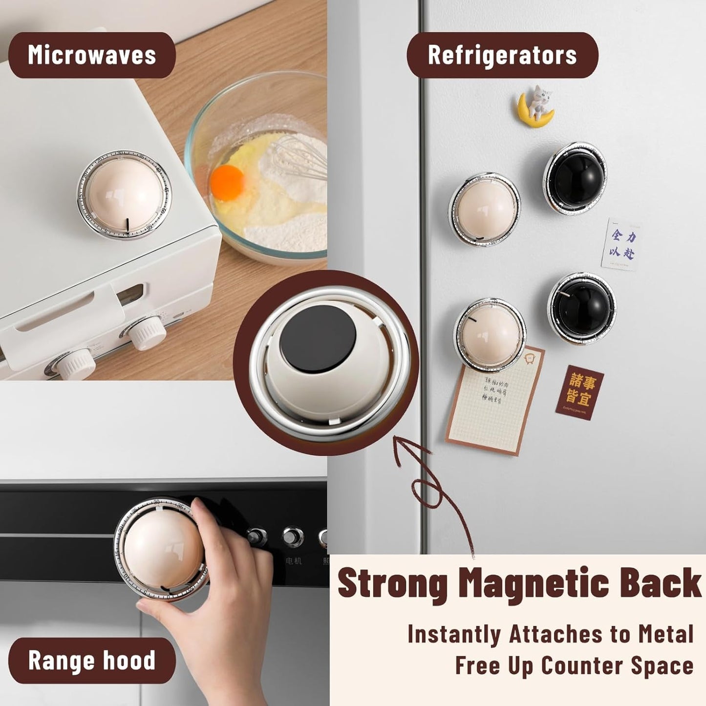 Planet-Shaped Mechanical Timer | No Batteries Needed | 59-Minute Countdown | Magnetic Base | Multi-Purpose Kitchen, Study & Classroom Timer (White)