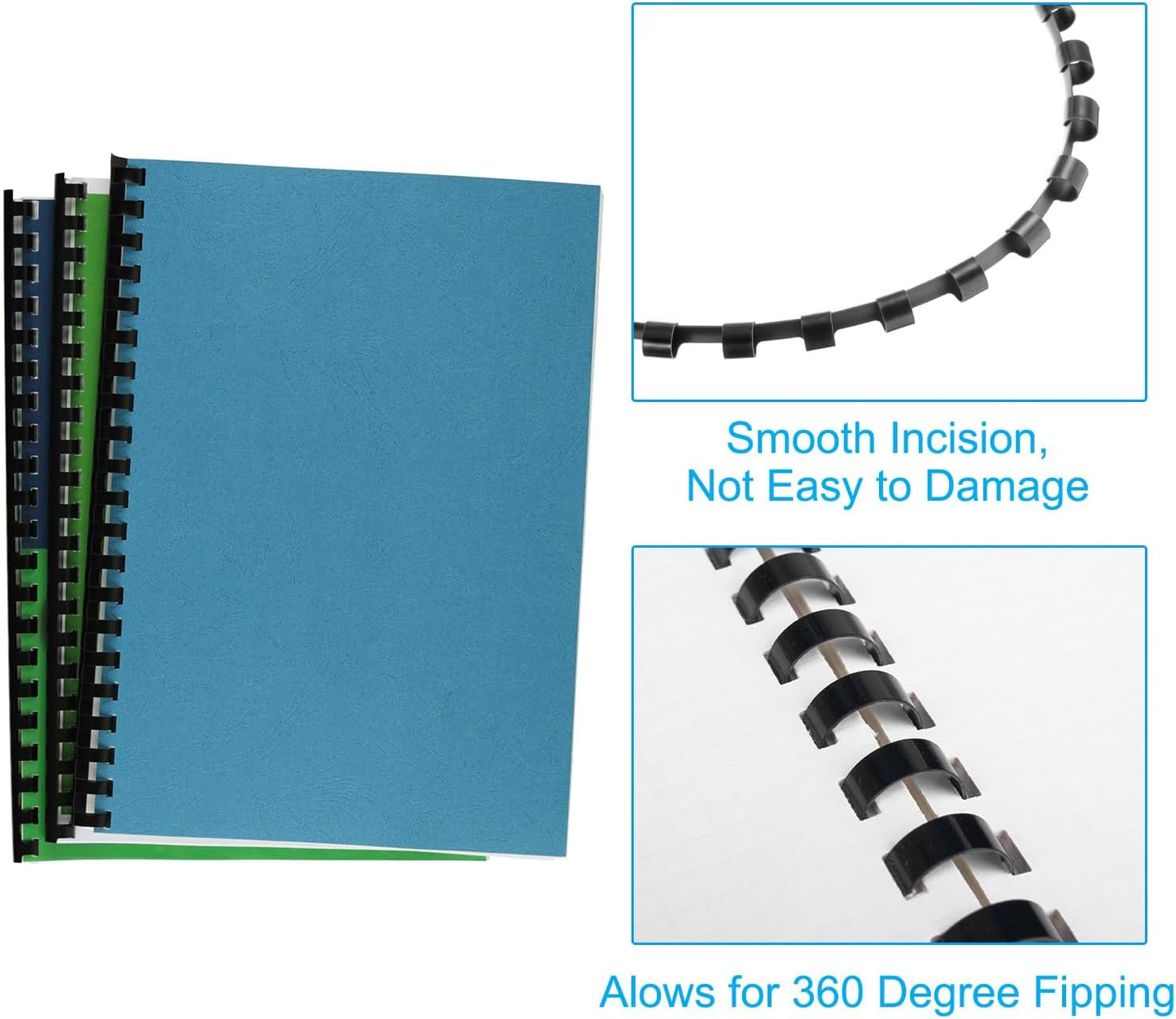 PATIKIL 8mm (5/16") Plastic Binding Combs, 50 Pcs 21 Rings Comb Binding Spines 40 Sheet Capacity Letter Size for Binding Paper Sheets, Blue