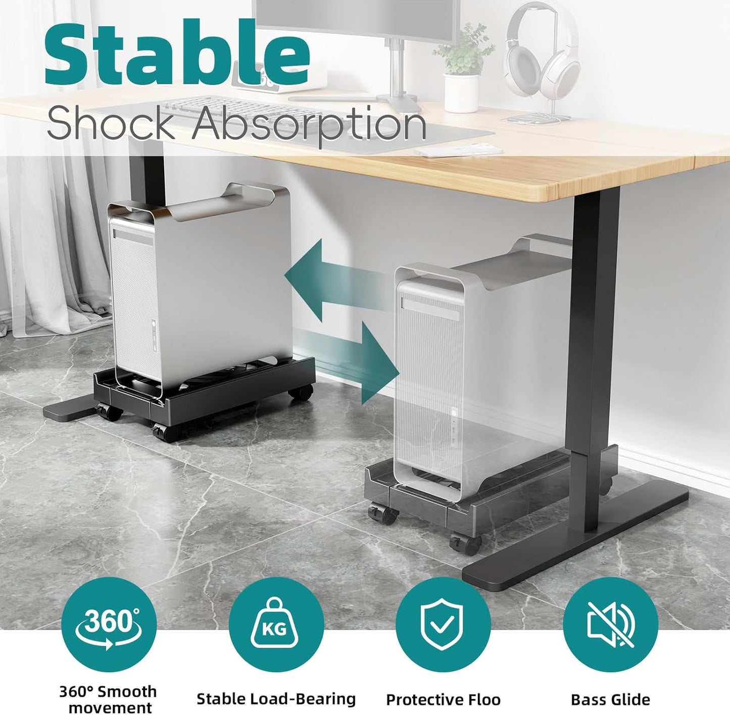 Adjustable Computer Tower Stand, Mobile CPU Stand with 4 Rolling Caster Wheels, Under Desk CPU Holder PC Floor Cart PC Riser for Gamers and Students (Standard Model)