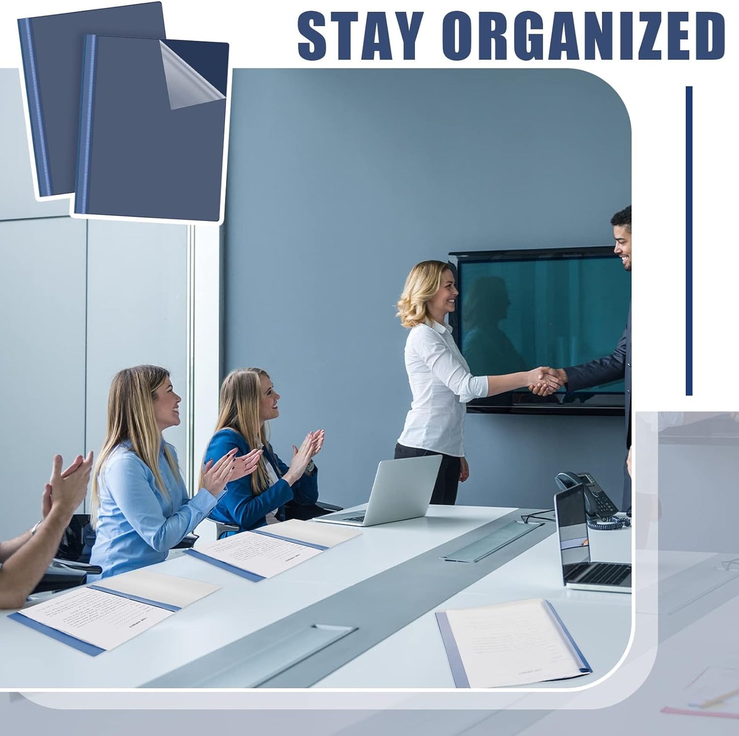 Teling 150 Pcs Plastic Report Covers with 3 Prong Clear Front Resume Folder Business Report Covers Bulk Presentation Folders Clear Front Report Folders for Documents, School, Office(Navy)