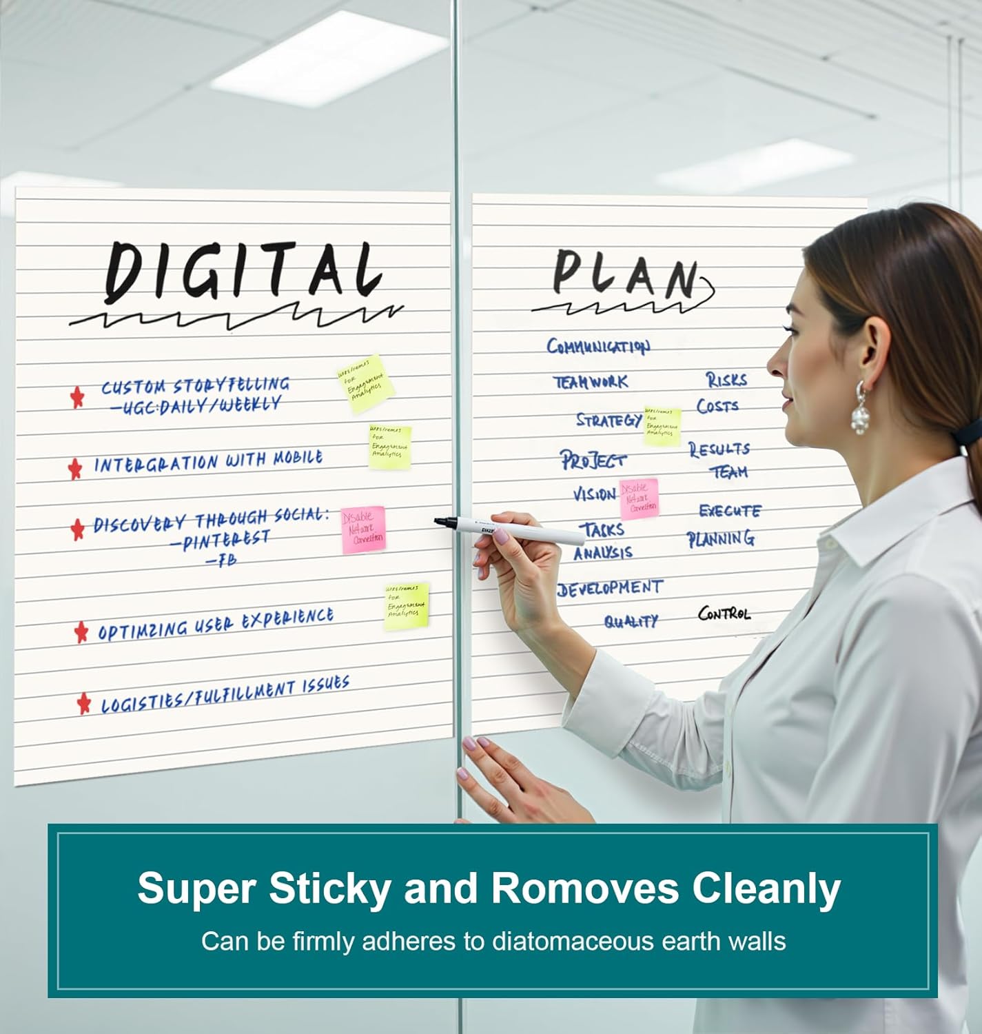 ViVin Lined Sticky Easel Pad, 25 x 30 Inches Flip Chart Paper for Teachers and Students, Large Self Stick Easel Paper, Teacher Anchor Chart, 30 Sheets/Pad, 4 Pads/Pack