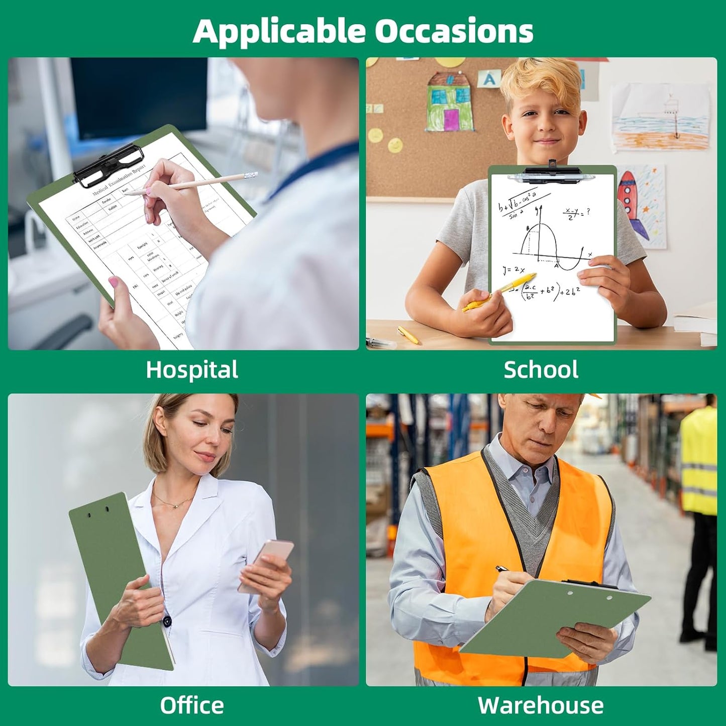 Clipboard with Pen Holder, 2 Pack Plastic Clipboard with Low Profile Metal Clip, Hanging Clip Boards Holds 8.5x11 Inch Papers, Standard A4 Letter Size Clip Boards for Offices & School, Green