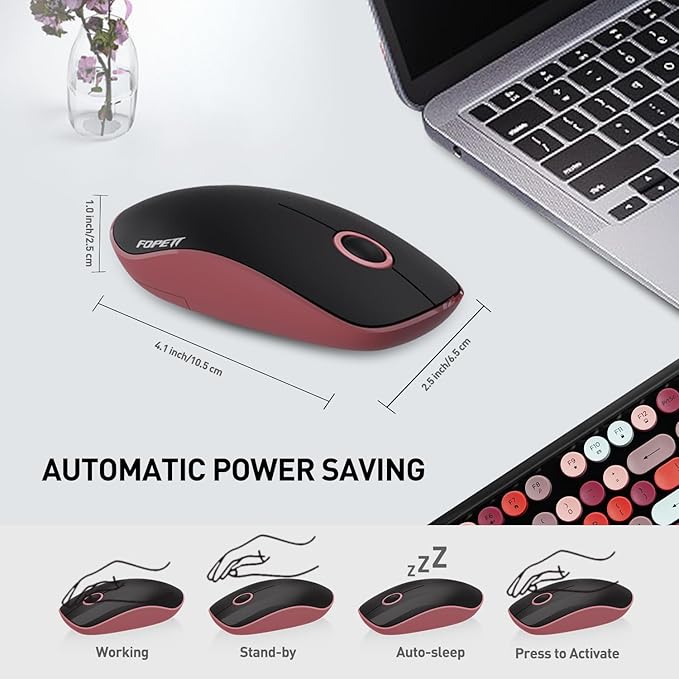 FOPETT Wireless Keyboard and Mouse Combo, 105 Keys Full-Sized 2.4 GHz Round Keycap Colorful Keyboards, USB Receiver Plug and Play, for Windows, Mac, PC, Laptop, Desktop (Blackcolorful)