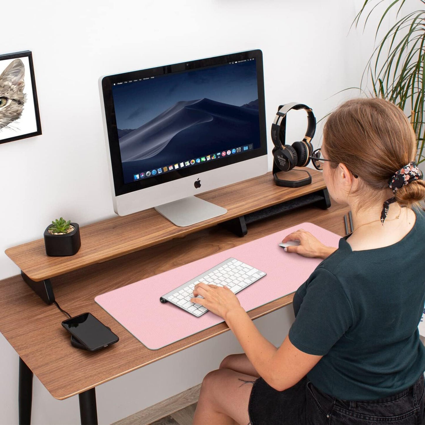 Desk Mat Large Protector Pad - Multifunctional Dual-Sided Office Desk Pad,Smooth Surface Soft Mouse Pad, Waterproof Desk Mat for Desktop, Pu Leather Desk Cover for Office/Home(Pink, 36" x 17")