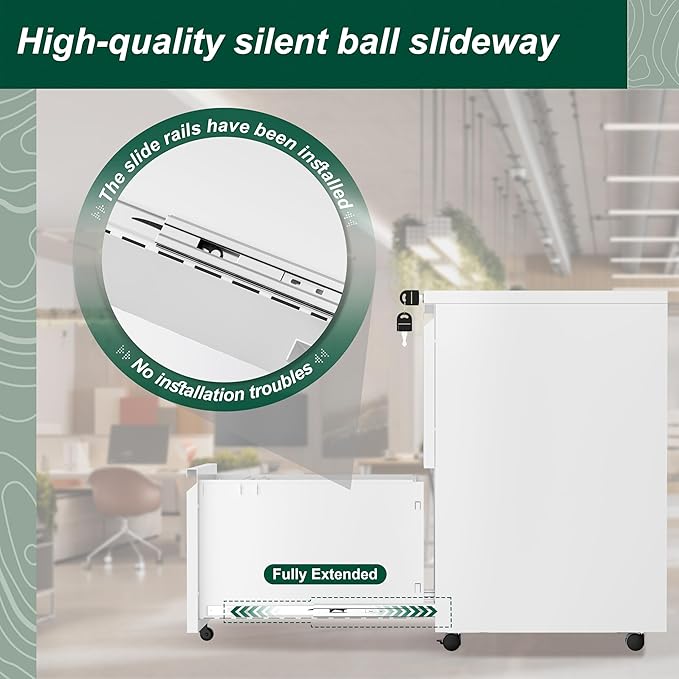 Superday 2 Drawer File Cabinet, Metal Rolling Filing Cabinet with Lock, Small File Cabinets with 2 Drawer, Filing Cabinets for Home Office Fit A4/Letter/Legal, Easy Assemble, White