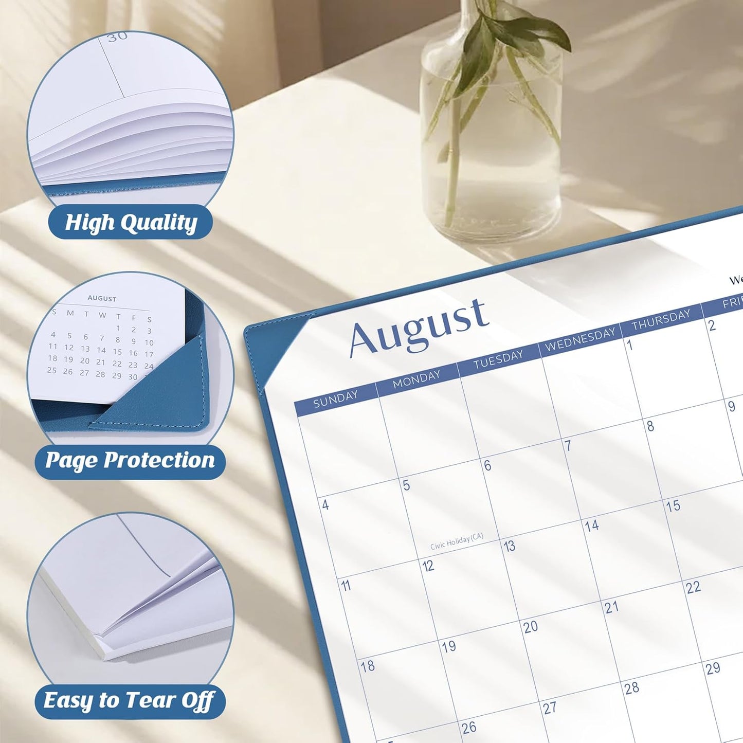 Gannyfer Desk Calendar 2025-2026 with Desktop Mat, Simplified Large 22" x 17" Desktop Calendar, 18 Month Table Calendar from July 2025 to Dec 2026, Perfect for Home School and Office - Dark Blue