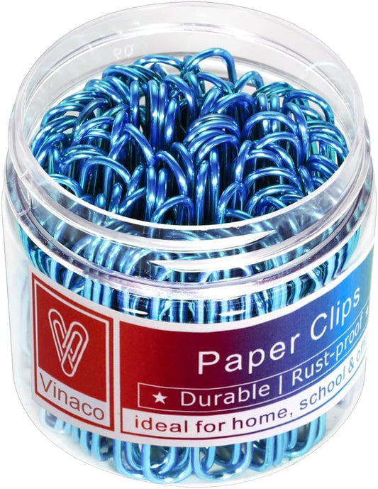 Vinaco Blue Jumbo Paper Clips, 100 Pack, 2 Inch (50 mm), Durable & Rust Resistant, Great for Office, School and Personal Use