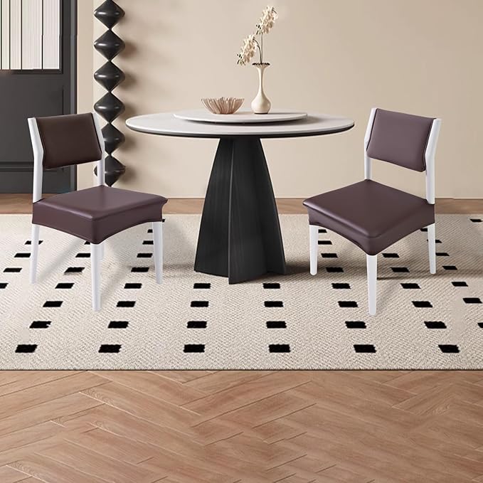 CWK Waterproof PU Leather Dining Chair Covers Set of 6 - Stretchable Chair Seat Slipcovers, Removable & Washable Protector for Dining Room,Home,Office,Wedding,Rear Covers (PU-Coffee)
