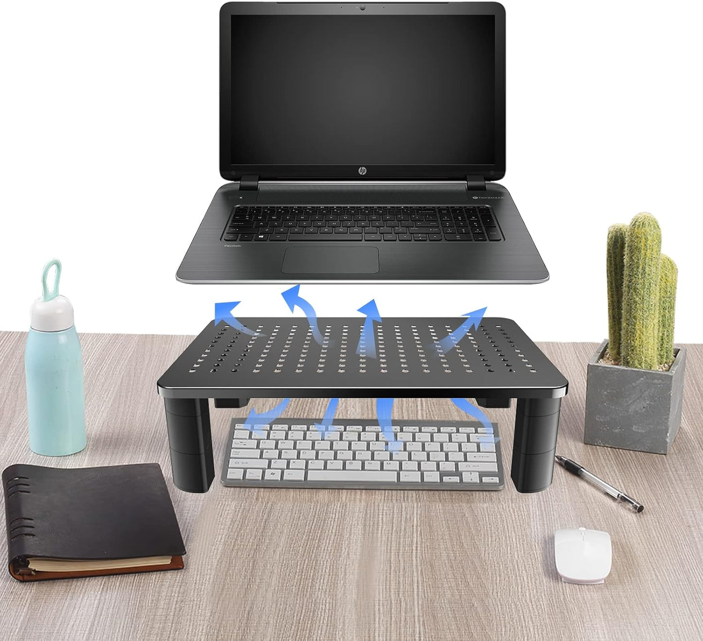 Pholiten Monitor Stand Riser 3 Height Adjustable, Desk Organizer for Monitor with Airflow Vents, Laptop Stand for Desk, Up to 44lbs