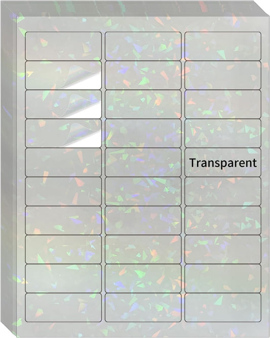 STARLIBOO Transparent Stickers Labels -1" x 2-5/8" Clear Address Labels Mailing Stickers for Laser/Inkjet Printer 8.5"×11"- 200 Labels (Clear Holographic)