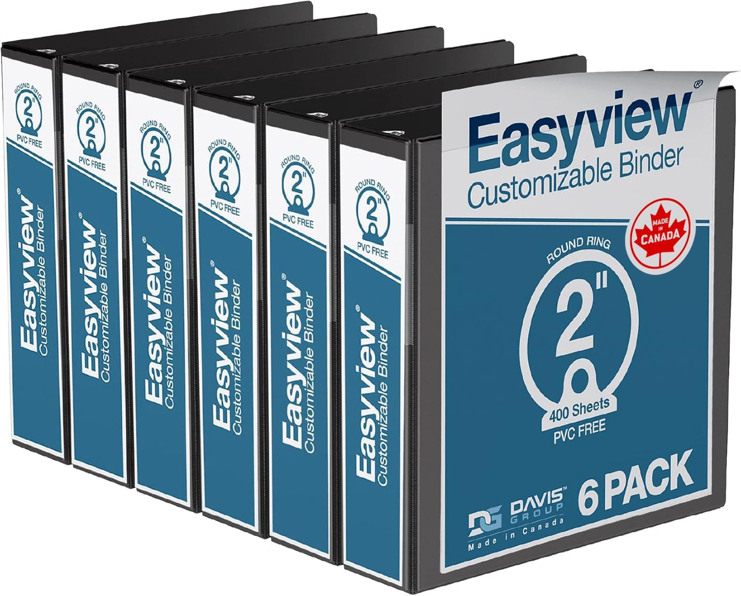 Easyview Premium 3-Ring Binders with Clear-View Covers and Round Rings, Binders for School or Office, 2 Inch, Pack of 6, Black