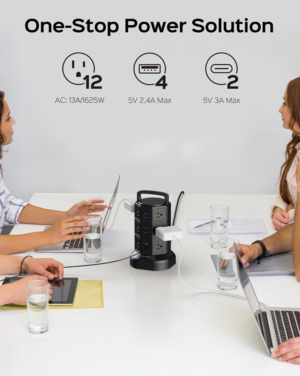 Power Strip Tower Surge Protector, JACKYLED 1625W 13A Outlet Surge Electric Tower, 12 Outlets 6 USB Ports Charging Station with 16AWG 6.5ft Heavy Duty Extension Cord for Home Office Dorm Black