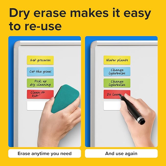 Dry Erase Magnetic Labels 30pcs, 1"×3"×0.7mm (Multicolor: White, red, Blue, Yellow, Green)